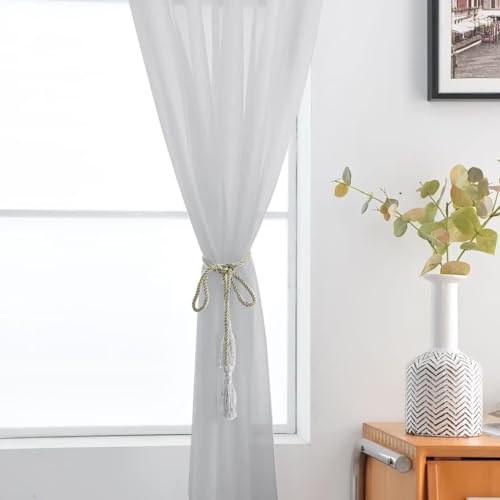 Basic Rod Pocket Sheer Voile Window Curtain Panels Silver Grey 1 Pair 2 Panels 52 Width 54 Inch Long for Kitchen Bedroom Children Living Room Yard（Silver Grey (Silver Grey / 52"W x 54"L (Pack of 2))