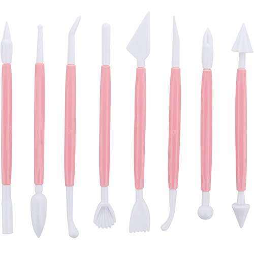 Marshmallow Fondant Cake Decorating Hand Tool 12 Pcs 5 Sets Sugarcraft Gumpaste Icing Smoother Rolling Pin Trimmer Cutter Embosser Flower Scissor Modelling Accessories Supplies Kit Pink (Pink)