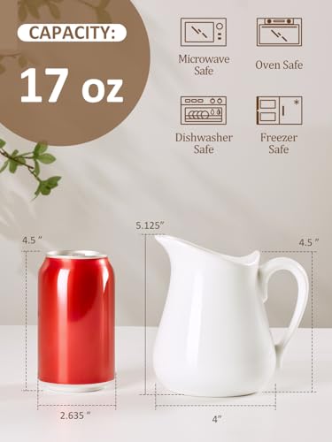 17 oz Porcelain Milk Creamer Pitcher with Handle (17 Ounces)