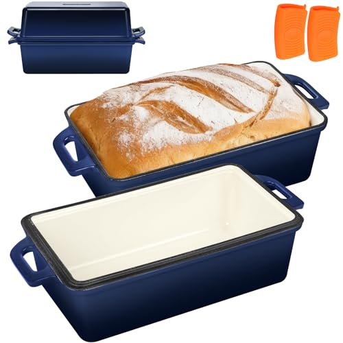 2 in 1 Enameled Cast Iron Bread Pan with Lid (Navy Blue)