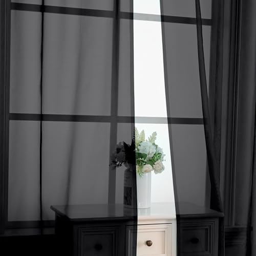 Black Sheer Curtains 78 Inches Long 2 Panels (Black / 42"W x 78"L (Pack of 2))