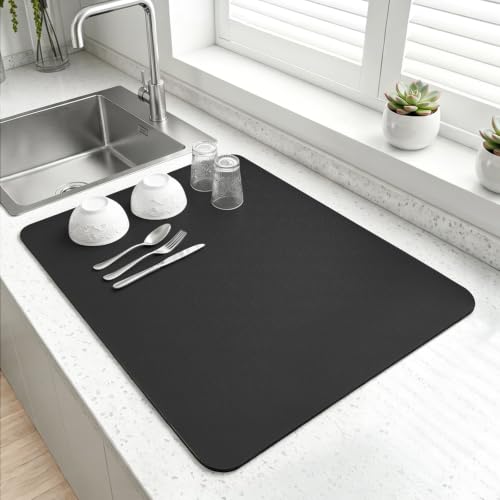 Small Dish Drying Mat for Kitchen Counter (Black / 18" x 16")