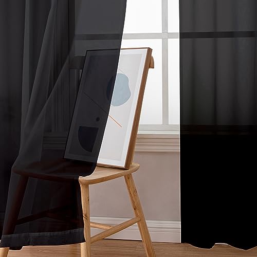2 Panels Extra Long Sheer Window Curtains 120 Inches Length (40"W x 120"L (Pack of 2) / Black)