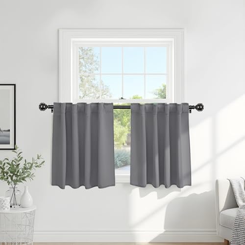 Short Curtains Half Window Curtains for Kitchen (Silver Grey / 29"W x 30"L (Pack of 2))