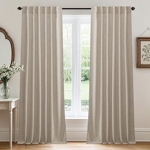 Linen Semi Sheer Curtains 63 inch Length for Living Room Office (Z - Natural / 52"W x 63"L (Pack of 2))