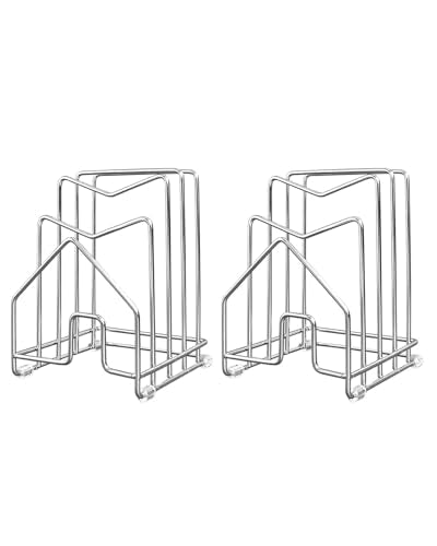 2 Pack Pot Lid Organizer Cutting Board Holder Inside Cabinet 304 Stainless Steel Pots and Pan Organizer Under Cabinet Pot Cover Cookie Sheet Bakeware Serving Tray Cooling Rack Stand Kitchen Countertop (2 Packs Silver)