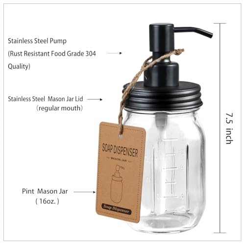 Mason Jar Liquid Soap Dispenser (Black / 4 Pack)