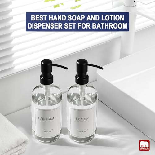 Glass Soap Dispenser with Pump (Clear Bottle + Black Pump / 2 Pack)