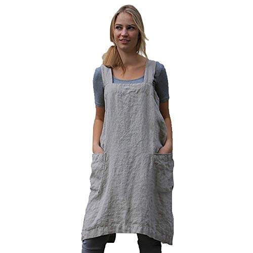 Women’s Pinafore Square Apron Baking Cooking Gardening Works Cross Back Cotton (3X-Large / Gray)
