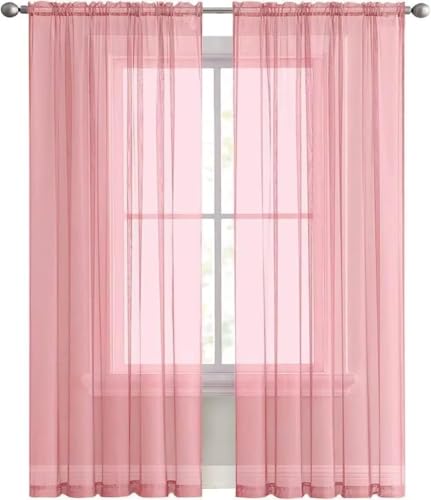 Sheer Blush Curtains 4 Panels Rod Pocket Semi (Blush / 52"W x 84"L (Pack of 4))