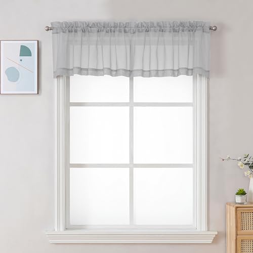 Sheer Valances for Windows 2 Pack (Light Grey / 42"W x 18"L (Pack of 2))