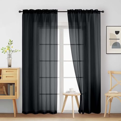Halloween Black Sheer Curtains 84 Inches Long 2 Panels (42"W x 84"L (Pack of 2) / Black)