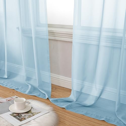 2 Pack Basic Sky Blue Sheer Curtain Drapes 96 Inch Length 2 Panels for Living Room (42"W x 96"L (Pack of 2) / Sky Blue)