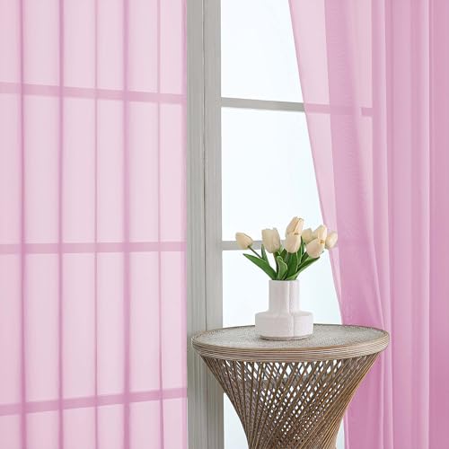 Sheer Curtains 84 Inches Long 2 Panels Set (Pink / 59"W x 84"L (Pack of 2))