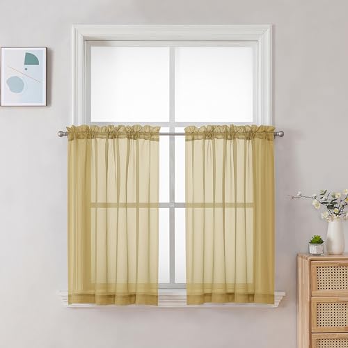 Sheer Gold Kitchen Tier Curtains 24 Inch Length Set (Gold / 42"W x 24"L (Pack of 2))