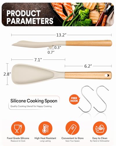 Silicone Cooking Spoon for Nonstick Cookwares (2 Pack - Khaki / 13.4 inch)