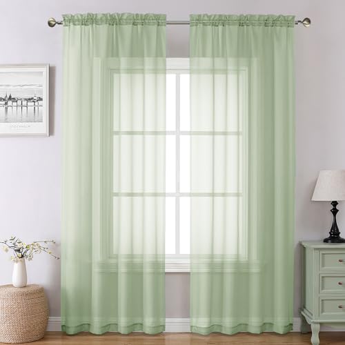 Light Green Sheer Curtains 78 Inches Long 2 Panels Set for Living Room (Light Green / 42"W x 78"L (Pack of 2))