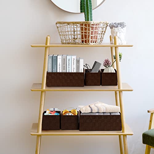 Woven Storage Baskets for Organizing 6 Pack (Brown-6pcs)