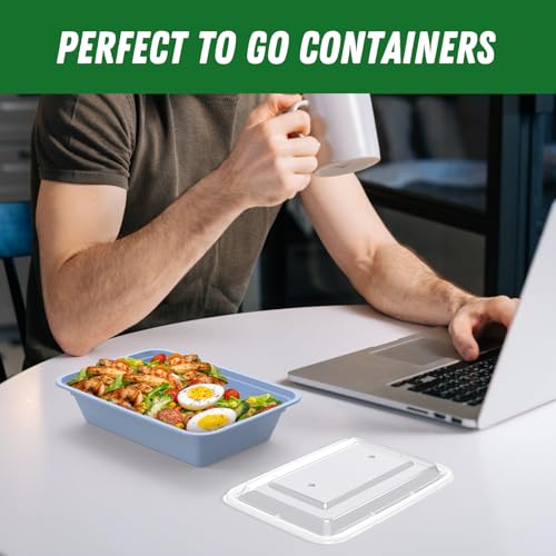 50 Pack (100-Piece) 32 oz Meal Prep Containers with Easy Open Lids, Blue (Blue)
