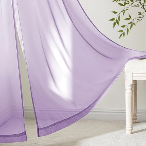 Light Purple Sheer Curtains 90 Inches Long 4 Panels 42 x 90 Inches (42"W x 90"L (Pack of 4) / Lavender)
