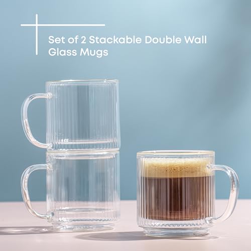 Haven Stackable Fluted Glass Mugs (Fluted Mugs)