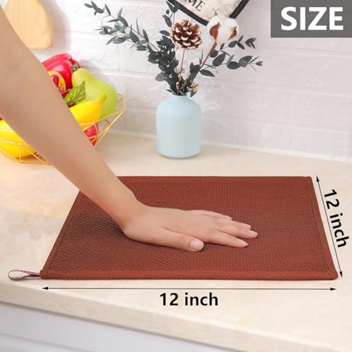 100% Cotton Waffle Weave Kitchen Dish Cloths 24 (Rust / 12 X 12 - 24 Pack)