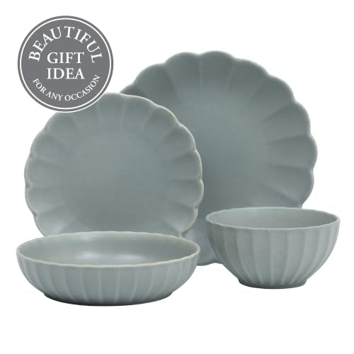 Malibu Shore 16 Piece Scallop Stoneware Reactive Glaze (Blue (Malibu Shore) / Service for 4 (16pcs))