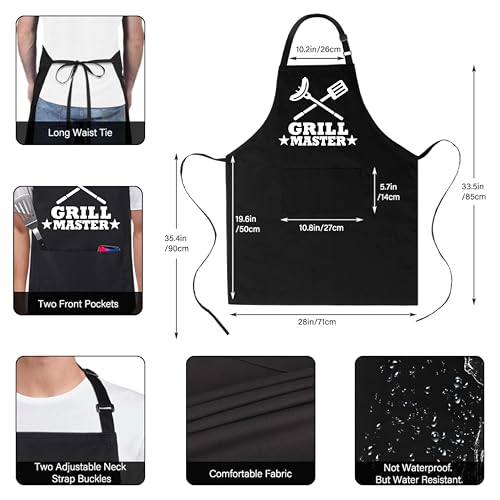 Funny Apron for Men Women 100% Cotton Grill Master Adjustable Bib Aprons with 2 Pockets Funny Gifts Grilling Grill Kitchen Cooking BBQ Black (Grill Master)