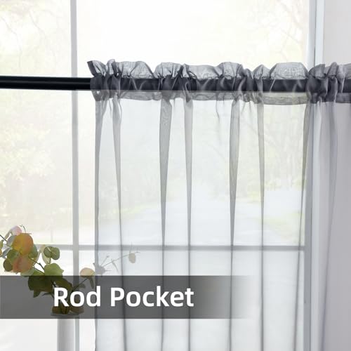 Solid Sheer Rod Pocket Curtain Voile Draperies 2 Panels White Beige Black Grey Coffee 52 Inch Width 90 Inch Long 1 Pair for Kitchen Bedroom Children Living Room Yard (Grey / 52"W x 90"L (Pack of 2))