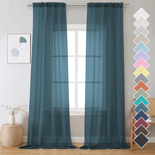 2 Panels Sheer Dusty Blue Window Curtain 96" Length for Bedroom (Dusty / 42"W x 96"L (Pack of 2))