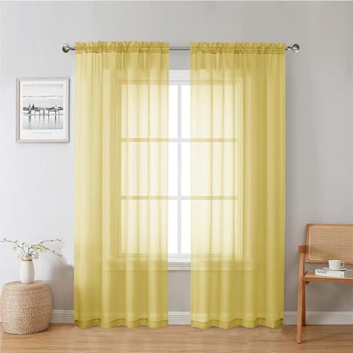 Yellow Sheer Curtains 78 Inches Long 2 Panels (Yellow / 42"W x 78"L (Pack of 2))