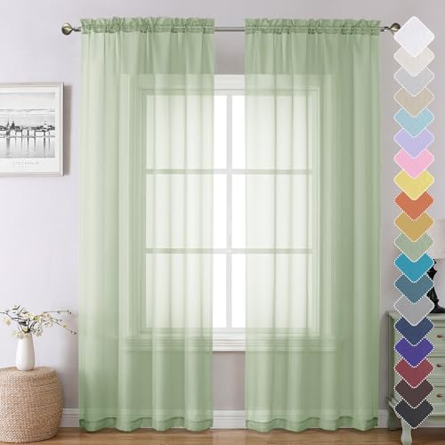 Light Green Sheer Curtains 84 Inches Long (Light Green / 42"W x 84"L (Pack of 2))