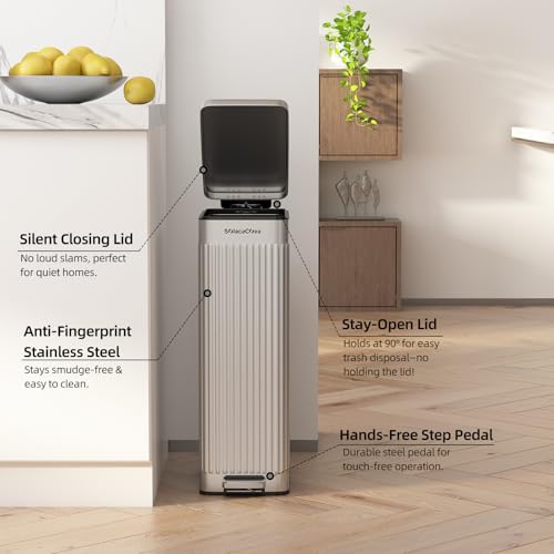 Soft Close Trash Can with lid (Brushed Gray - Slim)