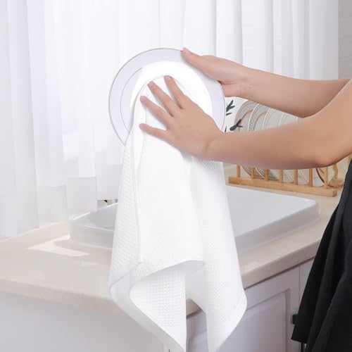 100% Cotton Waffle Weave Kitchen Dish Towels 24 (White / 13 X 28 - 24 Pack)