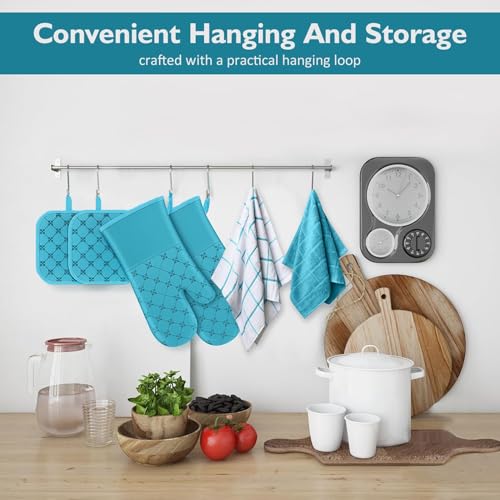 Oven Mitts Kitchen Towels Dishcloths with Pot Holders Sets 12PCS (Blue)