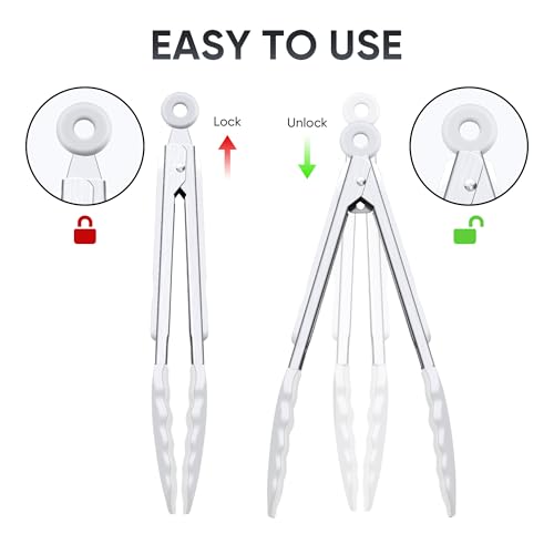 9 Inch Kitchen Tongs (White, 9 Inch)