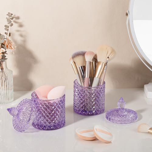 2 Pack Qtip Holder Apothecary Jars with Lid (10 oz (2 pack) / Purple)