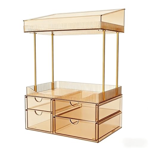 4 Tier Clear Makeup Organizer Bathroom Storage Amber (Amber)