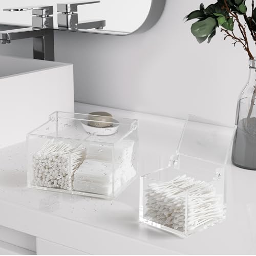 Clear Acrylic Cotton Swab Ball Holder Qtip Organizer with Lid 2 (5.9" x 4.53" x 3.94")