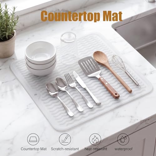 Silicone Dish Drying Mat for Multiple Usage (Translucent / 12"L x 12"W)