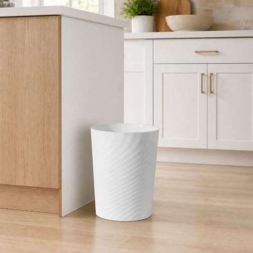 Plastic Small Bathroom Trash Can Wastebasket Garbage Can (White / 1.8 Gallon/2 Pack)