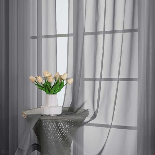 Charcoal Grey Sheer Curtains 96 Inches Long 2 Panels (Charcoal Grey / 59"W x 96"L (Pack of 2))