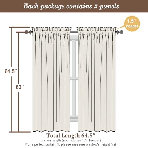 Blush Pink Sheer Curtains 63 Inches Long 2 Panels (Blush Pink / 59"W x 63"L (Pack of 2))
