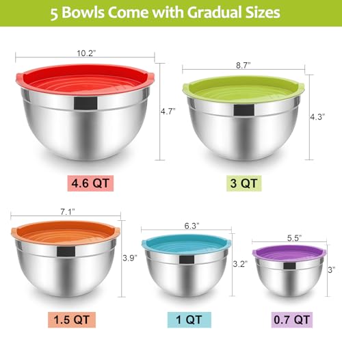 Mixing Bowls with Lids Set of 5 (Colorful)