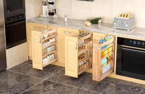 4 Tier Pull Out Spice Rack Holder Shelves (6.5" W x 22" D Wood (4 tier))