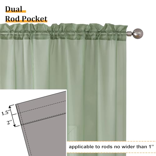 Sheer Bedroom Curtains 2 Panel Sets 84" Inch Length (40"W x 84"L (Pack of 2) / Sage Green)