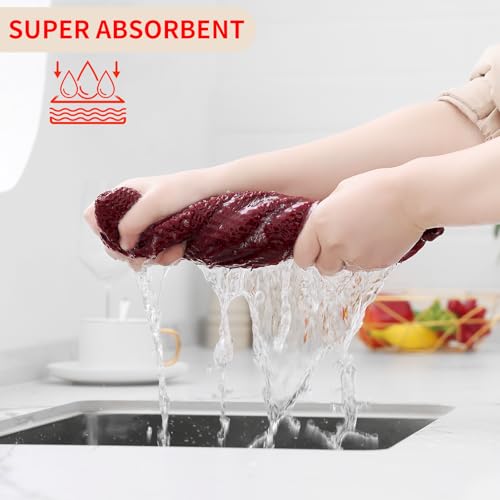 100% Cotton Waffle Weave Kitchen Dish Towels 8 (Burgundy / 13 X 28 - 8 Pack)