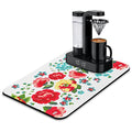 Coffee Bar Mat Accessories for Countertop Absorbent Hide Stain Rubber Backed Dish Drying Mats for Kitchen Counter Draining Pad Decor Gift (Beautiful Flower / 16" x 24")