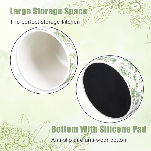 Green Chinoiserie Floral Ceramic Utensil Holder Vintage Flower Butterfly Utensil Crock for Home Kitchen Countertop Storage Organizer Container (Green)