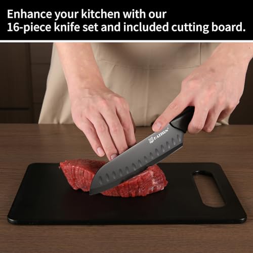 17 Piece Black German Steel Kitchen Knife Block Set